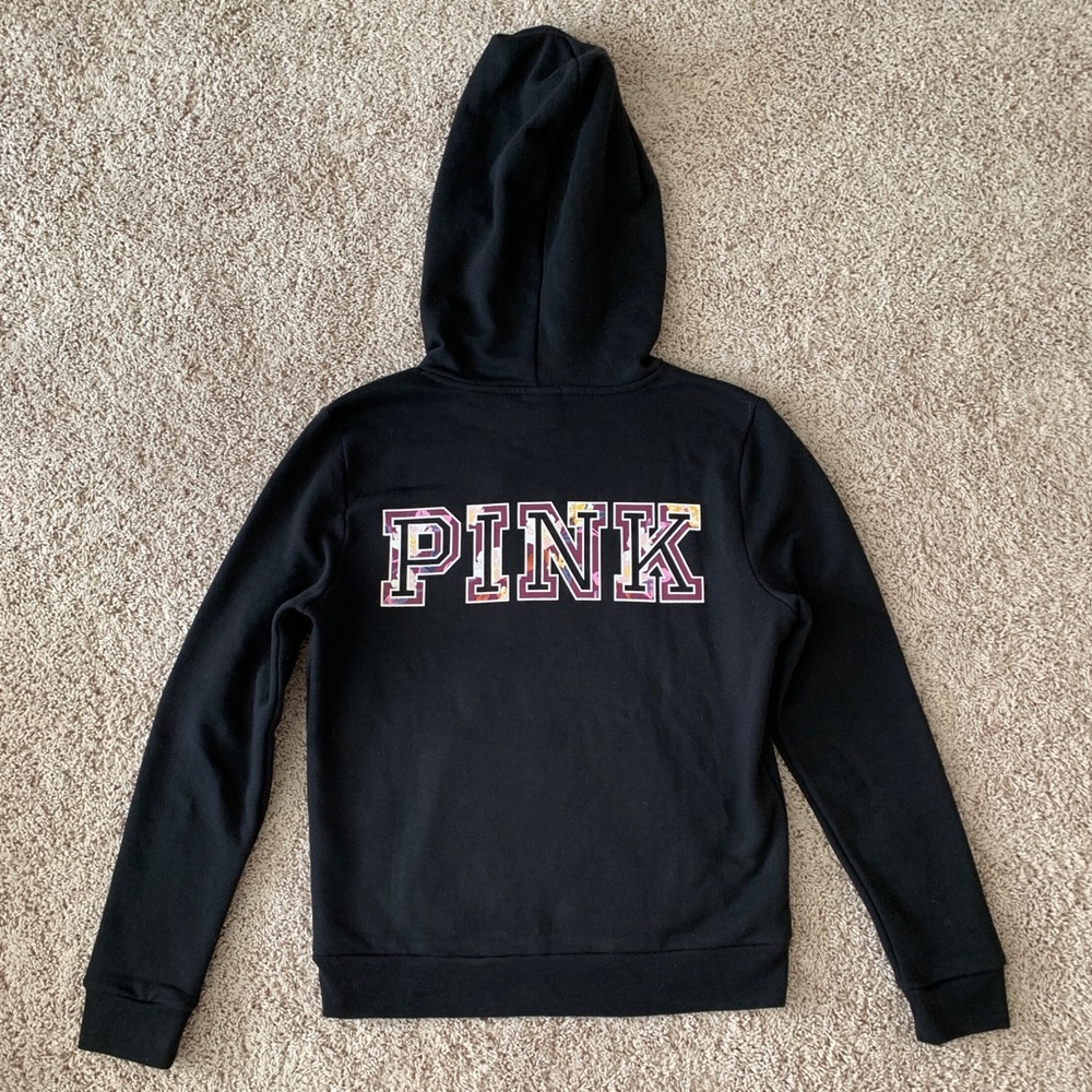 NWT Victoria’s Secret PINK Black Hoodie Floral